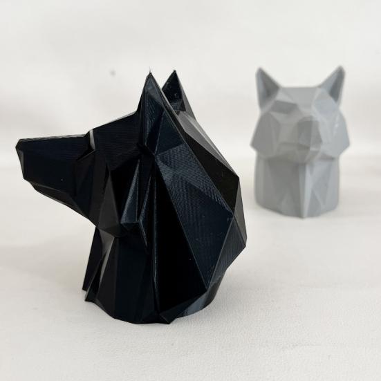 3D Printed Wolf Head Ornament Red Christmas Hat Statue Sculpture Home Office Desktop Trailer Coupling Cover Decoration