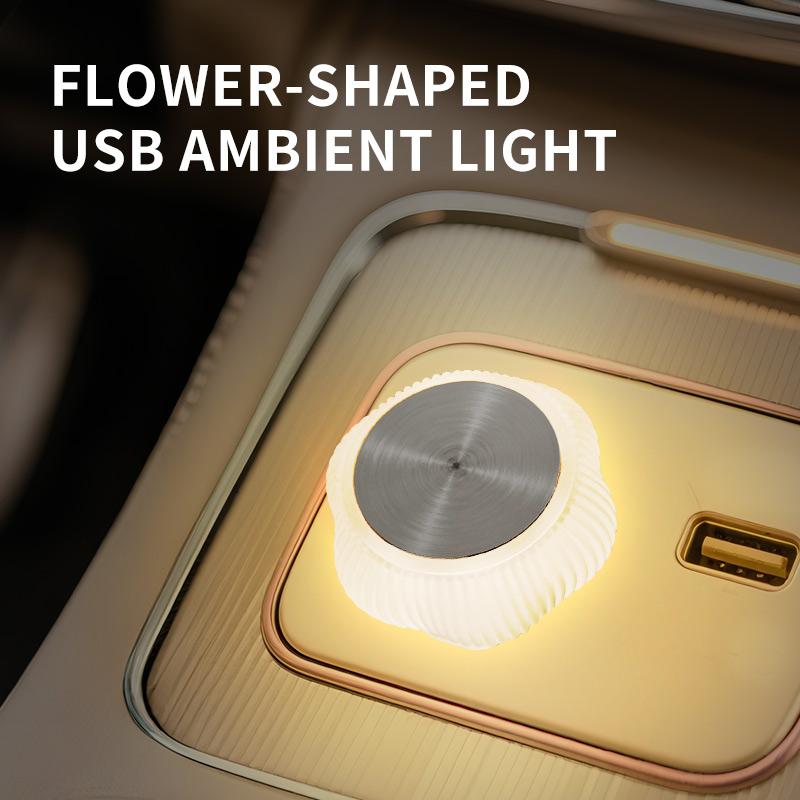 New Car USB Atmosphere Light Universal  wire-free LED car breathing light, mini decorative flower-shaped colorful night light