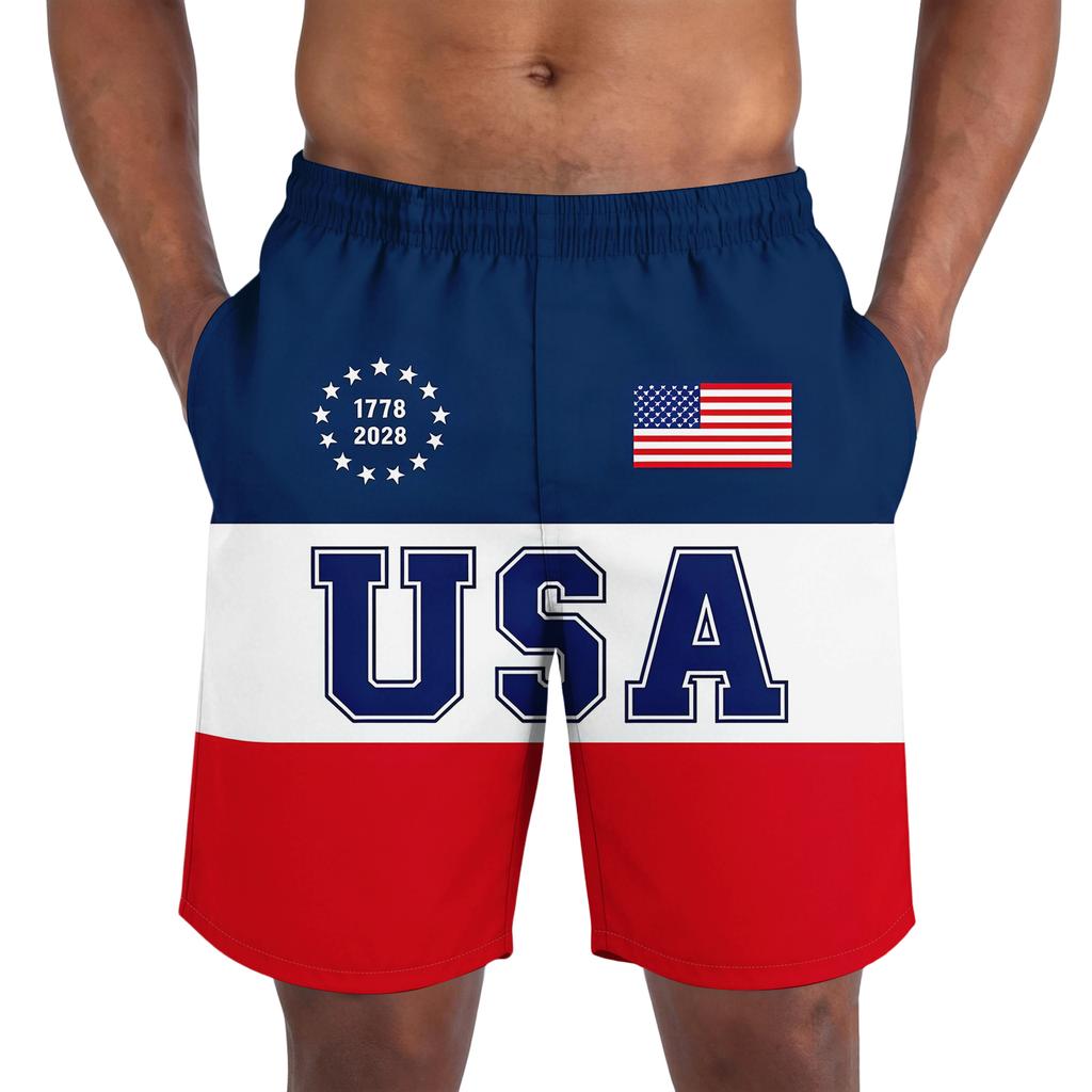 Pantalones Cortos Casuales de Moda con Estampado del Día de la Independencia para Hombre, Pantalones Cortos Deportivos Ligeros y Transpirables para Hombre