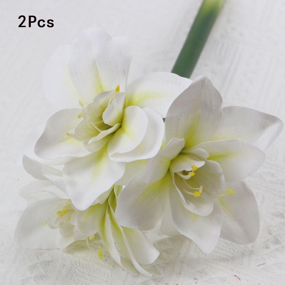 2Pcs Artificial Amaryllis Flowers Stem Real Touch Large Tropical Flowers Clivia Flowers for Vase Arrangements Home Office Decor