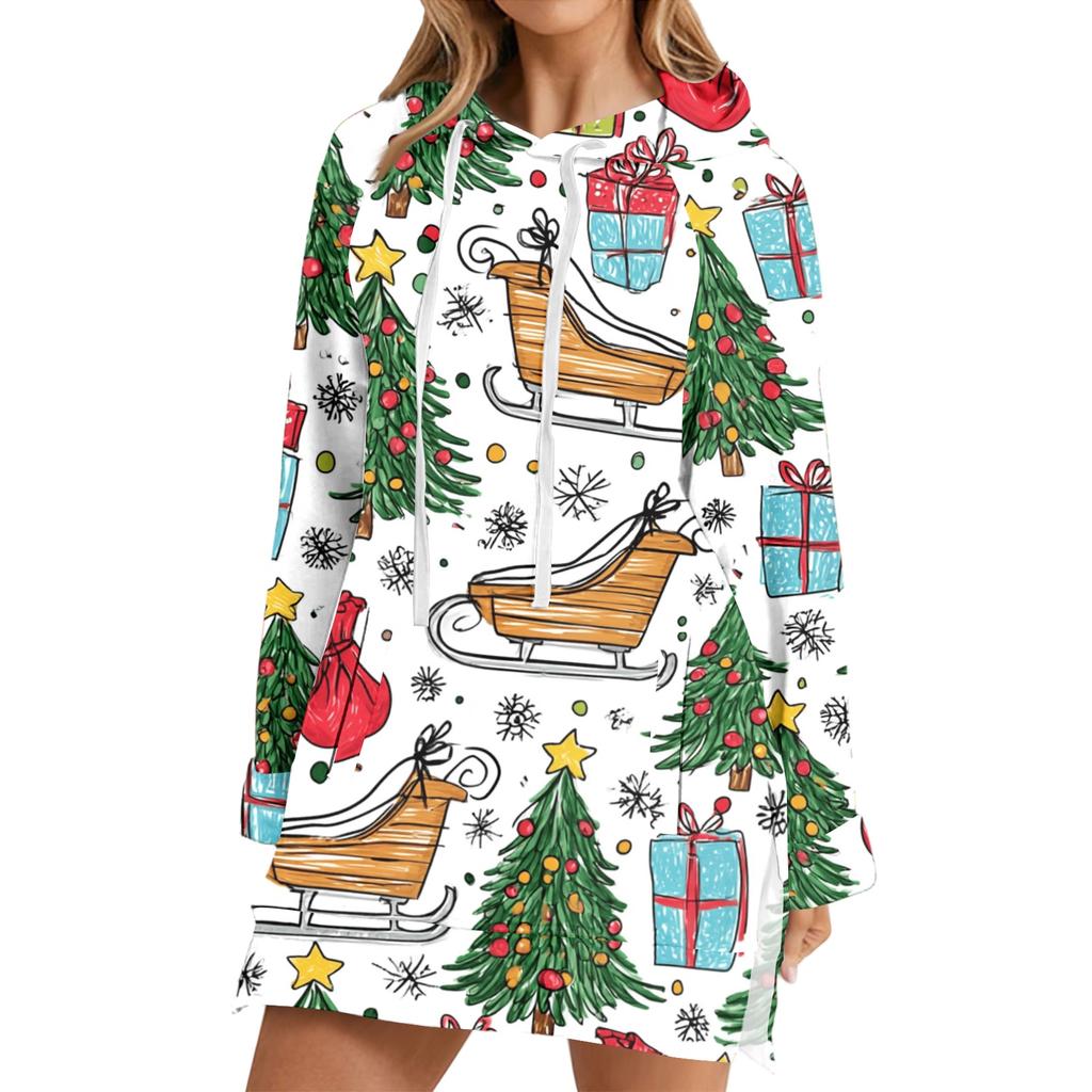 Women's Fashion Casual Long Sleeve Christmas Print Hoodie Top