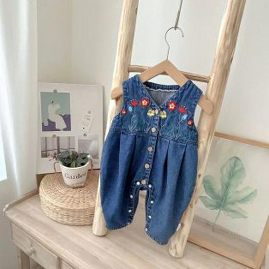 Spring & Autumn Baby Denim Jumpsuit Set - Casual 2-Piece Romper & Overalls for Girls