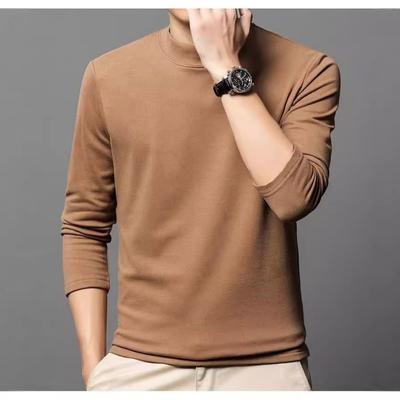Autumn Winter Semi High Neck Double-sided German Velvet Winter Outerwear Men's Base Shirt Long Sleeved T-shirt Slim Fit Versatile