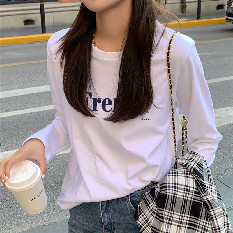 

Women s 2025 White Fleece-Lined Cotton Long Sleeve T-Shirt – Loose Fit Inner Wear for Spring XL 126-140 lbs