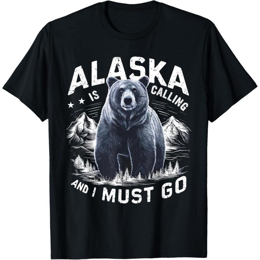 

Alaska Is Calling And I Must Go, Alaskan Bear and Nature T-Shirt XXXXXL чорний
