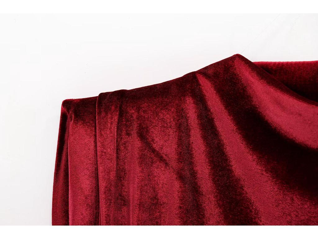 Zlaté sametové minišaty bez rukávů s ramenními vycpávkami, sexy úzký střih, design s vysokým pasem.