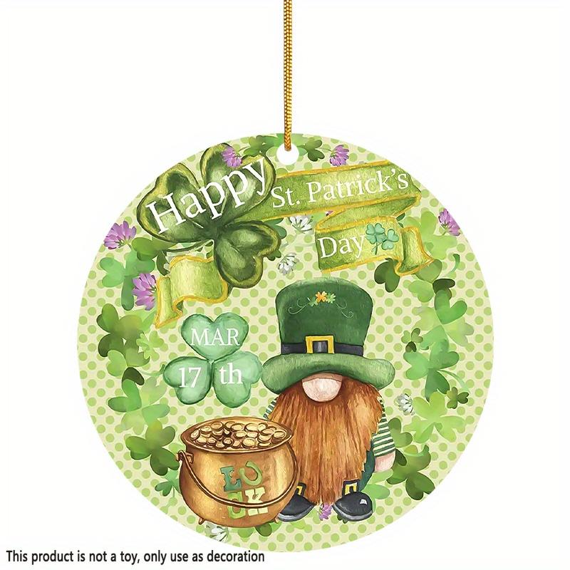 Płaskie 2D "Szczęśliwego St". Znak dekoracyjny akrylowy w kształcie koła na Dzień Świętego Patryka, Tablica dekoracyjna do domu, Wisząca sztuka ścienna, Dekoracja ogrodowa do pokoju, drzwi S