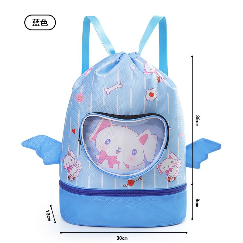 Cartoon Kids Oxford Cloth Swim Backpack, Waterproof Large Capacity Drawstring Storage Bag for Swimming Training Beach Outdoor Activities