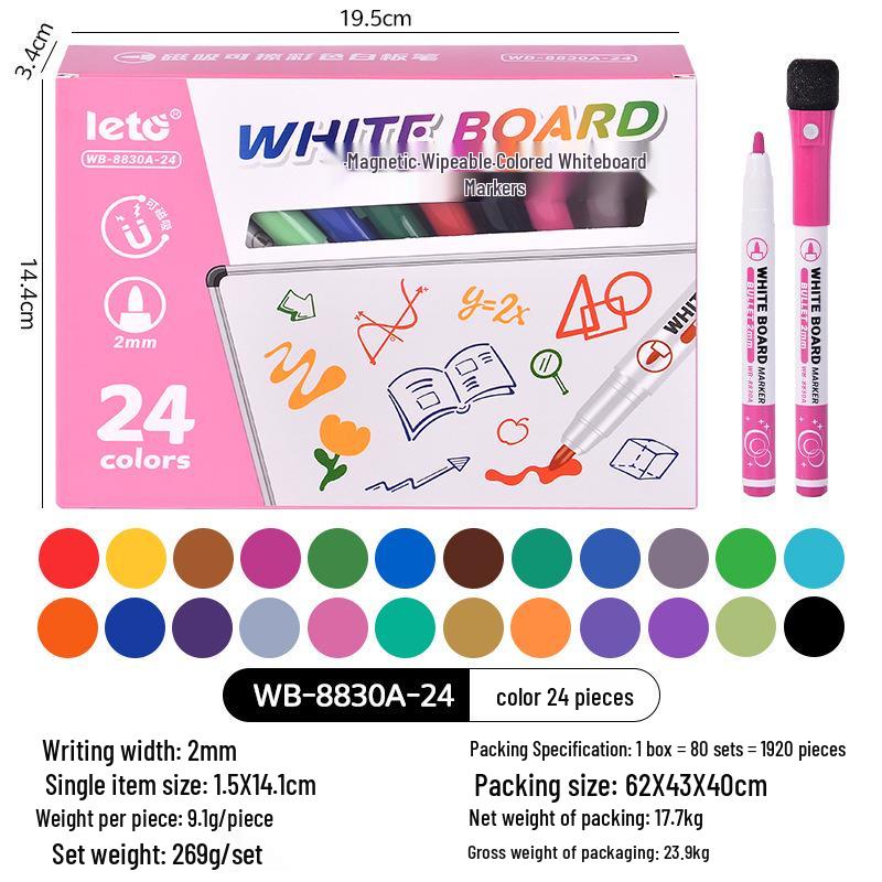 Letu 8830A Magnetic Whiteboard Marker with Eraser - Eco-friendly, Colorful, Easy-to-Erase Pen for Children & Students