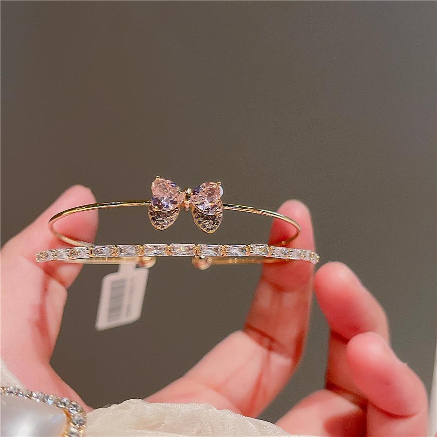 Super Fairy 14K Gold Pink Butterfly Bracelet Double Layer Extremely Fine Gold Plated Zircon Bracelet Bracelet Jewelry