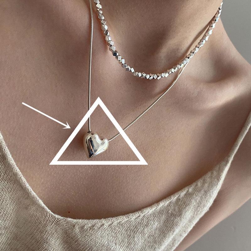 Korean Geometric 3D Cube Necklace for Women - Retro Heart Clavicle & Sweater Chain