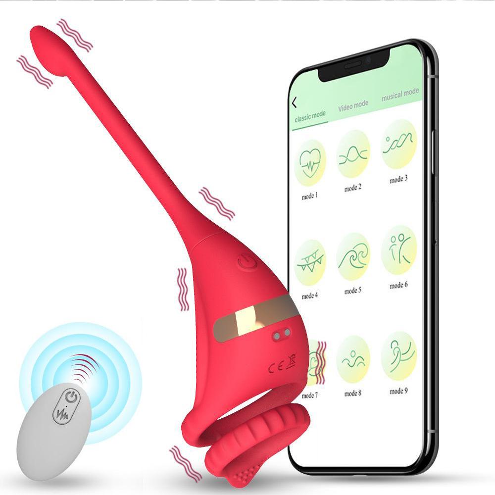 APP Controllo remoto Doppio anello Doppio shock Chiusura Cum Ring Plug anale Coppia vibratore Giocattoli del sesso Anello del pene remoto Prodotti per adulti