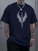 Unisex Summer Cotton Short Sleeve T Shirt White Sketch Wing Arrow Compass Totem Print Crew Neck Goth Street Casual Male Tee