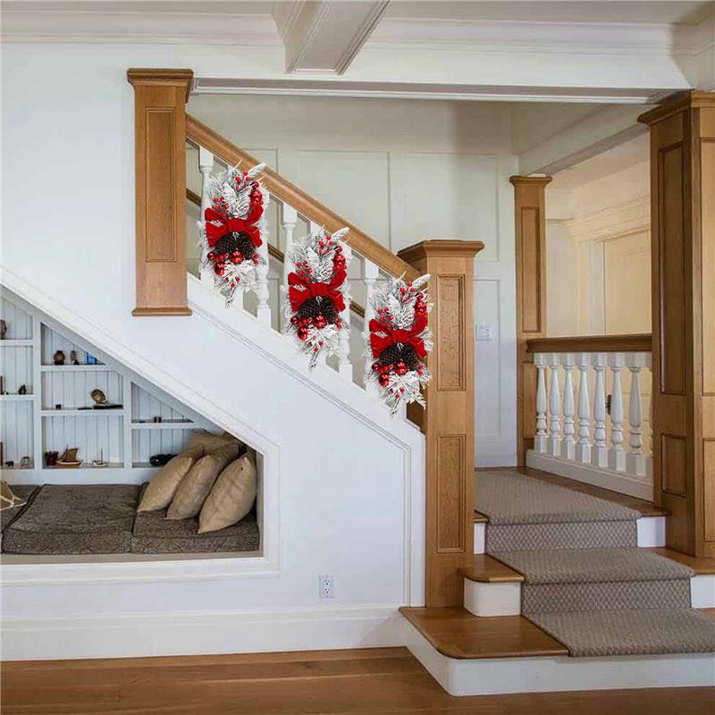 5X Christmas Swag, Stair Christmas Garland For Stairs, Door, Fireplace, Outdoor Indoor Christmas Decor 60X30cm Red