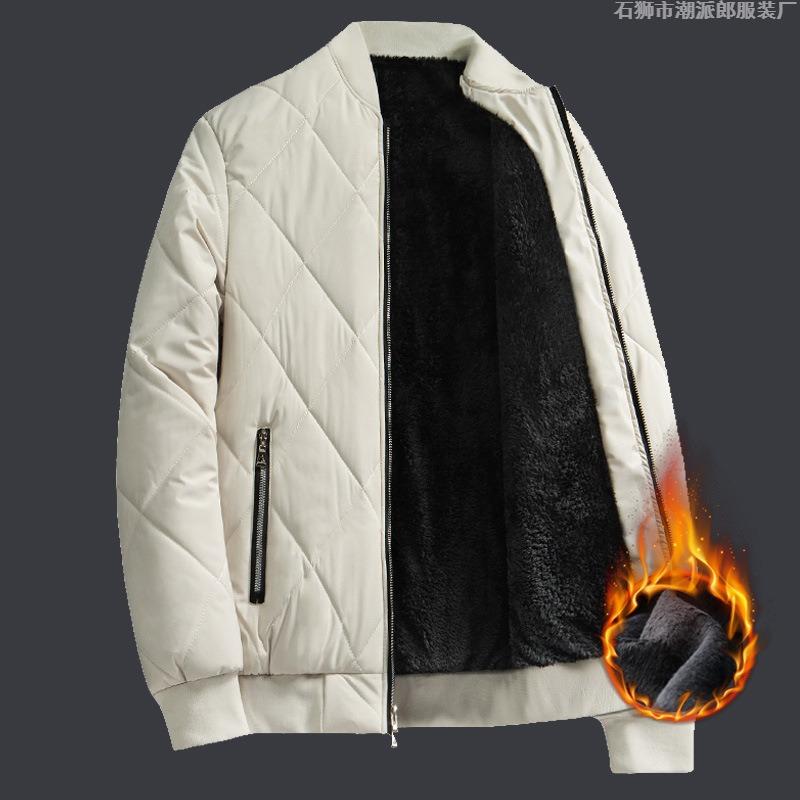 Winter Cotton-padded Men's Tooling Baseball Collar Velvet Gray New Winter Dad Cotton-padded Jacket Top