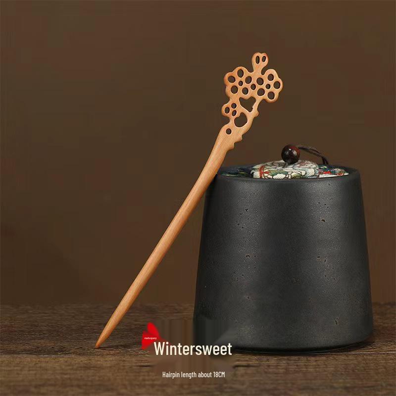 Peach Wood Double-Sided Carved Hairpin for Qipao Hanfu Updo - Ancient Style Accessory