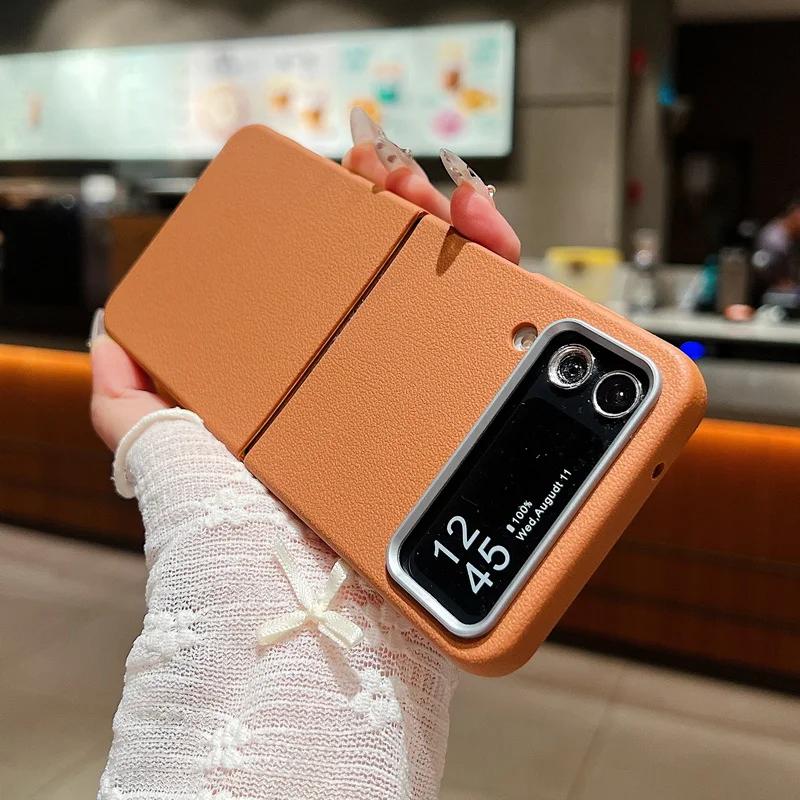Leather Texture TPU Case For Samsung Galaxy Z Flip 6 5 4 3 5G Soft Folding Silicone Phone Cover For Samsung Z Flip6 Flip5 Flip4