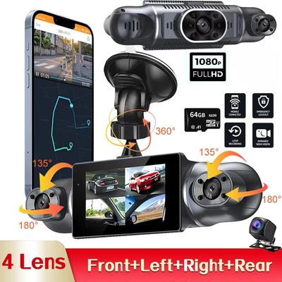4Lens 3 Polegadas Dash Cam 1080P para Carros WIFI APP Gravador de Vídeo 360° Carro Dvr Câmera de Visão Traseira Monitor de Estacionamento Caixa Preta Acessórios para Carro