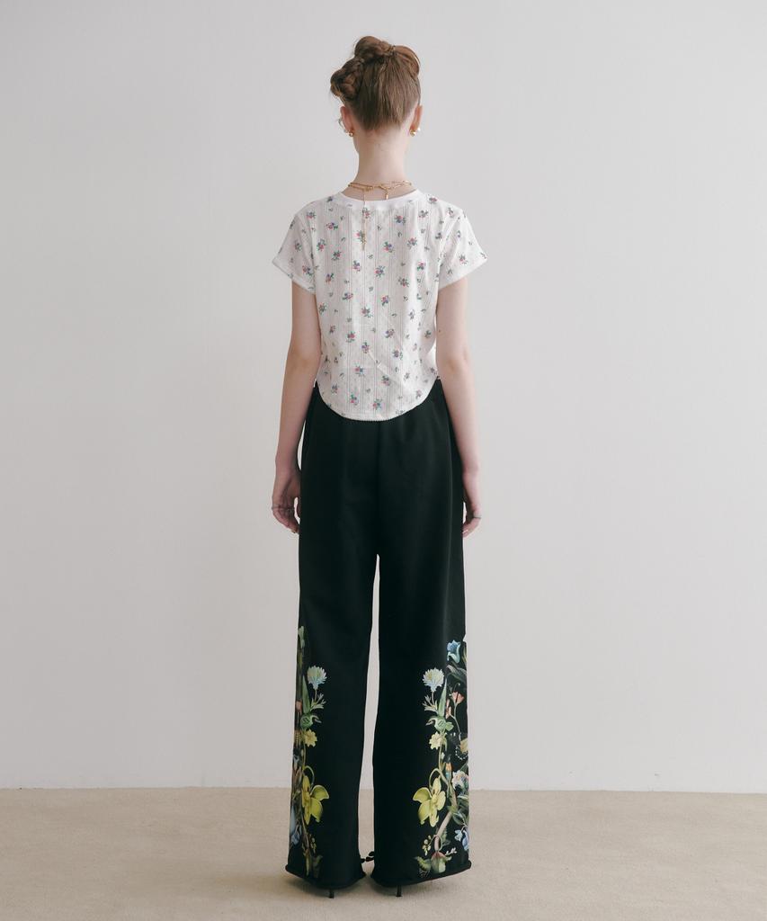 Tusyesongjeu Black Flower Print Wide Jogger Pants