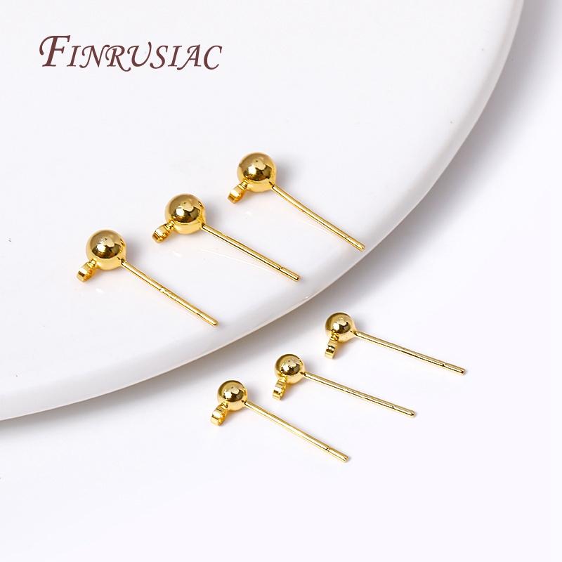 18K Gold-Plated Silver Needle Material Earrings DIY Jewelry Making Earrings Accessories 3/4MM Ball Post Earring with Closed Ring