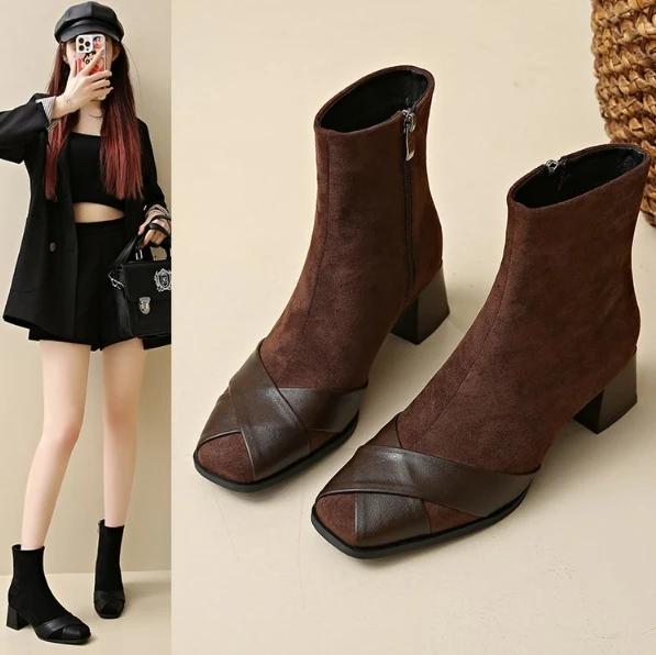 Fashion Fashion New Women Split Toe Chelsea Boots Fashion Slim Slip On Boots Women Chunky Heel Platform Ankle Boots Mujer Booties Botas