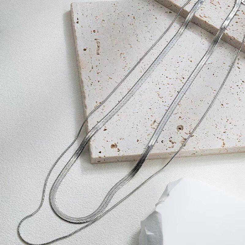 Double Layer Snake Chain Choker for Women, Blade Pendant Collarbone Necklace, Edgy Minimalist Luxury Layered Jewelry Gift