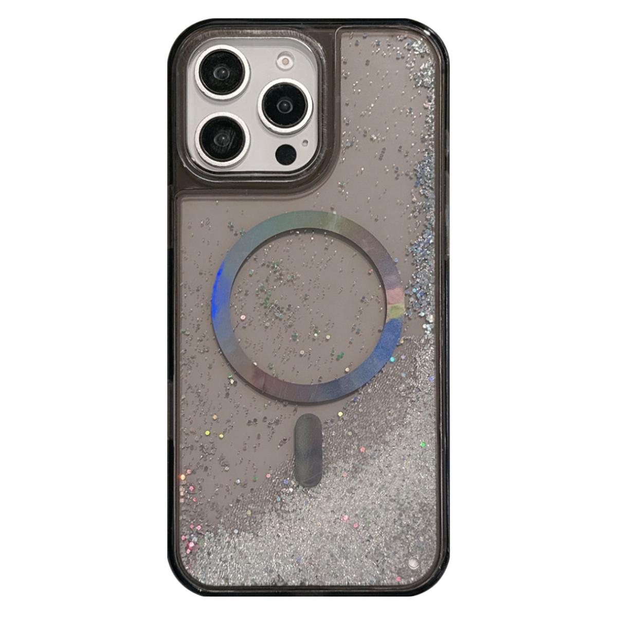 

Для iPhone 15 Pro Чехол Совместимый с MagSafe Гальванизированный Жидкий песок ПК+ТПУ Чехол для телефона Black