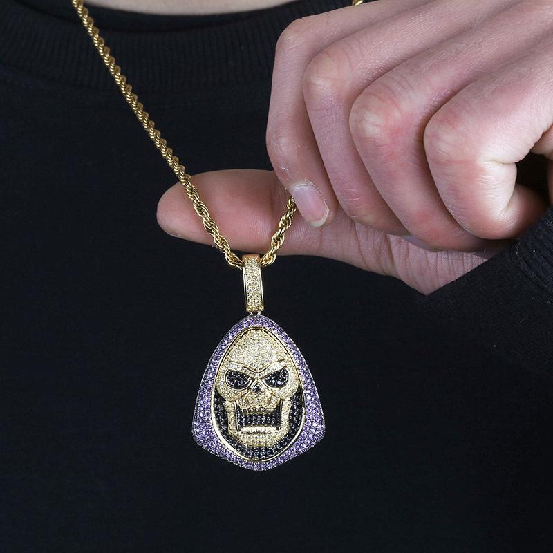 European and American Popular Zircon Skull Pendant Personalized Men Trendy Necklace