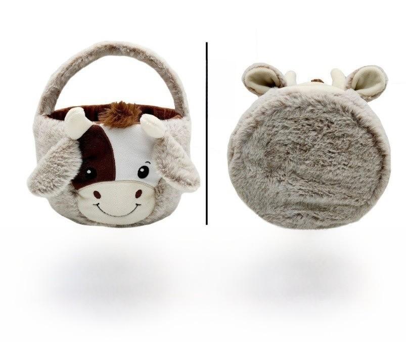 Cow Easter Basket Plush Toy With Pp Cotton For Holiday Gift And Decor