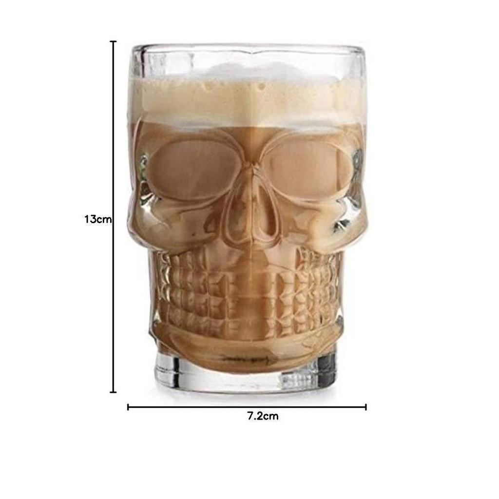 Italian Premium Glass Skull Beer Mug for Home , Bar ( CLEAR , 520ML , 2 Pieces )