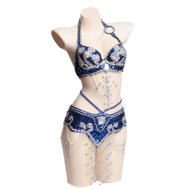 2Pieces Tribal Belly Dance Bra and Belt Belly Dancing Outfit Belly Dancer Costumes for Women