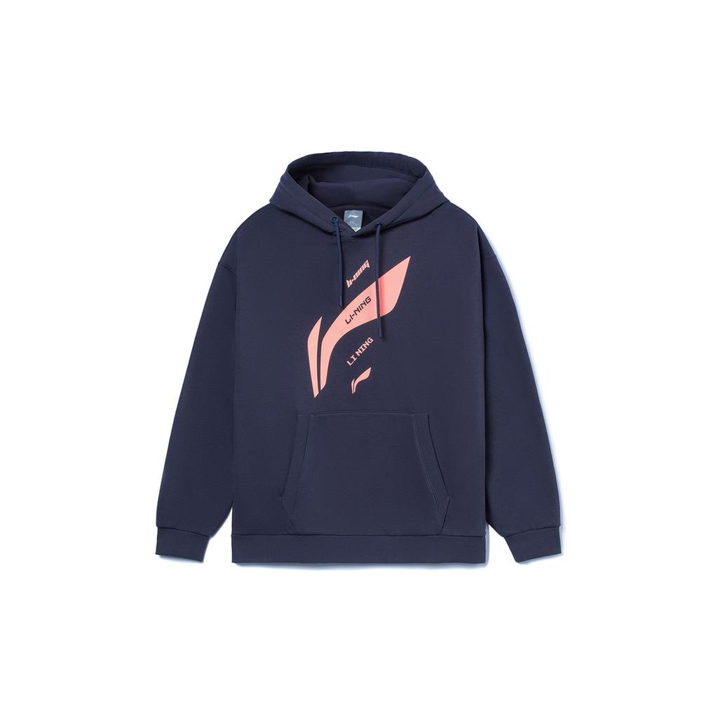 Li Ning Retro Logo Print Loose Hooded Sweatshirt Unisex Sweatshirt Deep-Purple Gray AWDRD36-9