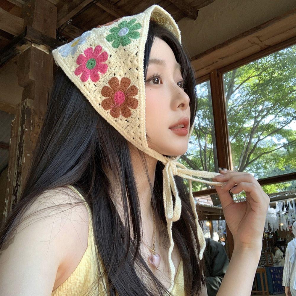 Hair Band Knitted Headband Floral Women Hair Scarf Vintage Triangle Turban  Girls