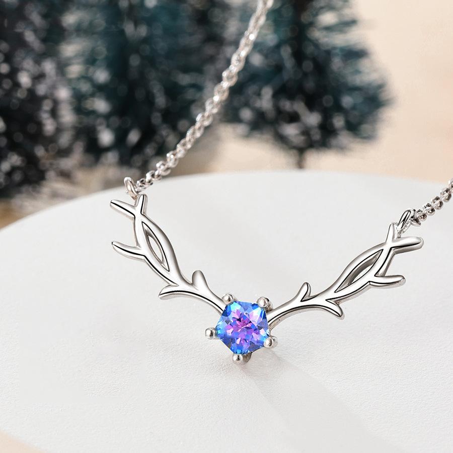 Collier Cerf Étoilé Yilu Road avec Vous pour Femme Simple Tendance Étudiant Forêt Pendentif Bois de Cerf Cinq Griffes