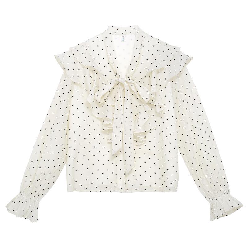 Hemd mit Rüschenherzspitze im französischen Stil und langen Ärmeln mit Perlenknöpfen