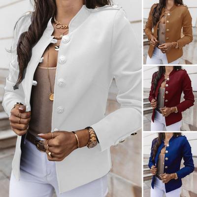 Women Suit Coat Stand Collar Long Sleeve Single Breasted Suit Jacket Solid Color Slim Fit Office Business Outwear