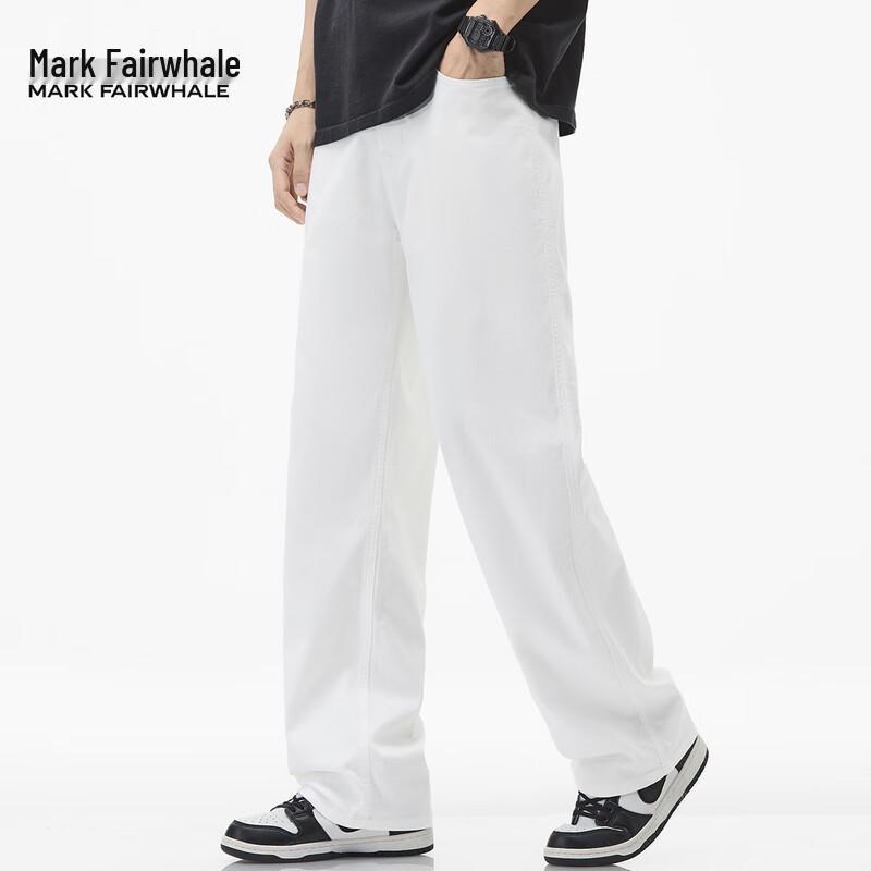 Mark Fairwhale Men's White Tencel Lyocell Straight-Leg Jeans