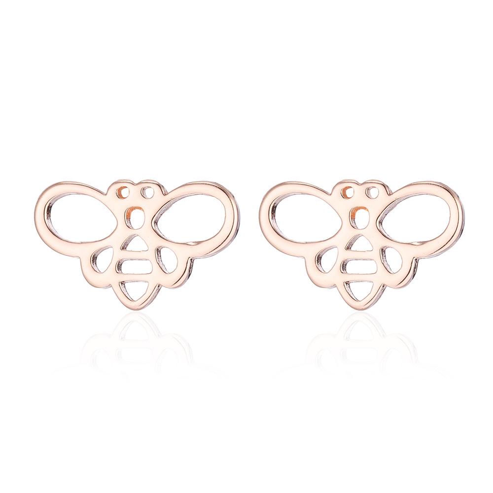Women's Japanese-Korean Style Bee Stud Earrings - Stainless Steel Hollow Insect Ear Bone Studs