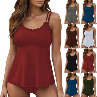 Women's Split Fashion Sexy Triangles Solid Colour Double  Bikini With Bra Pads No Steel Bra Swimsuit