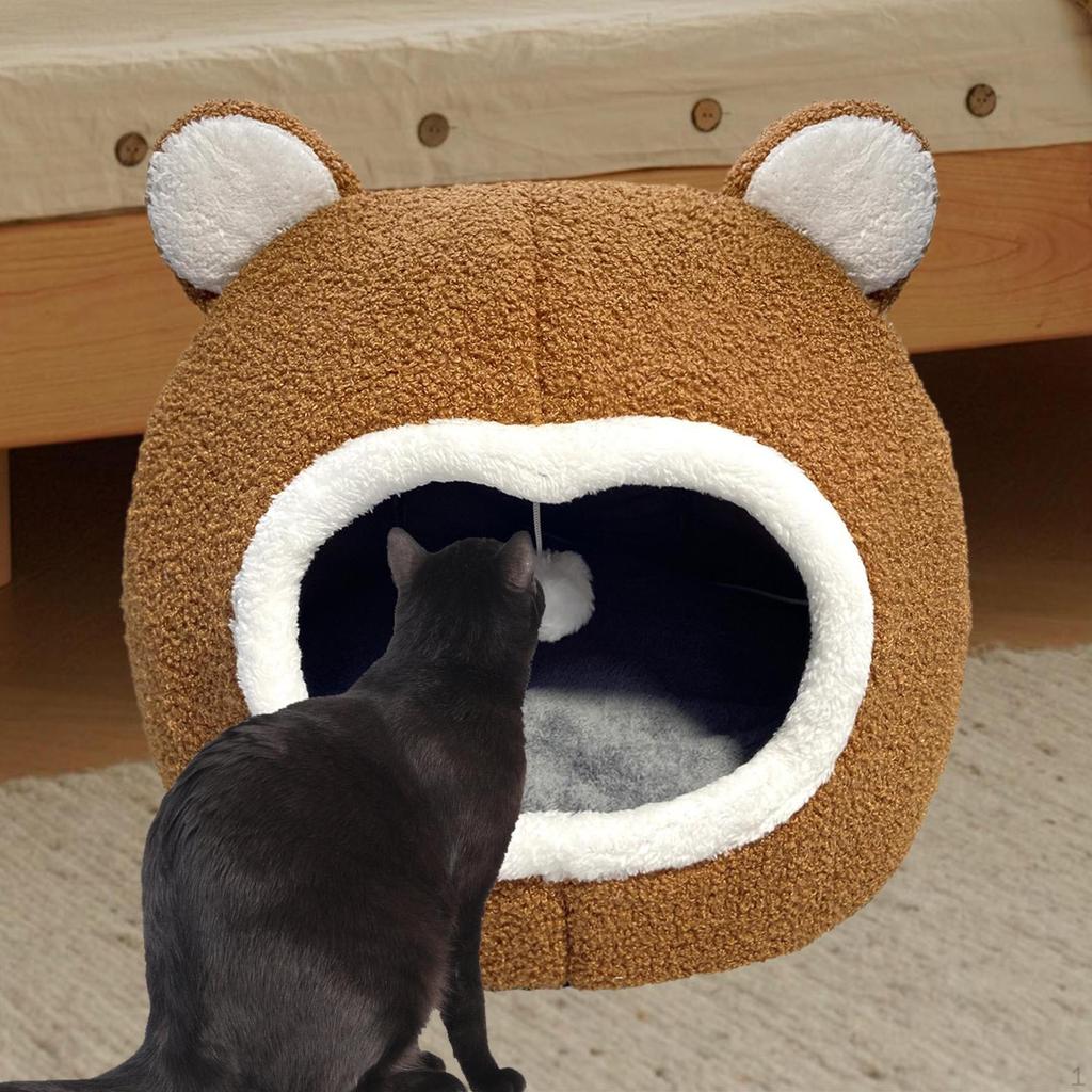 Cat Bed for Indoor Cats Sleeping with Hanging Toy Breathable Hideaway House Semi
