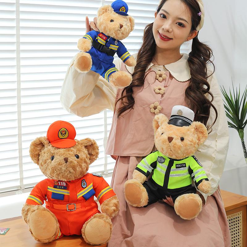 New Style Police Bear Doll Cute Firefighter Police Officer Reflective Riding Suit Plush Toy Traffic Police Bear Doll