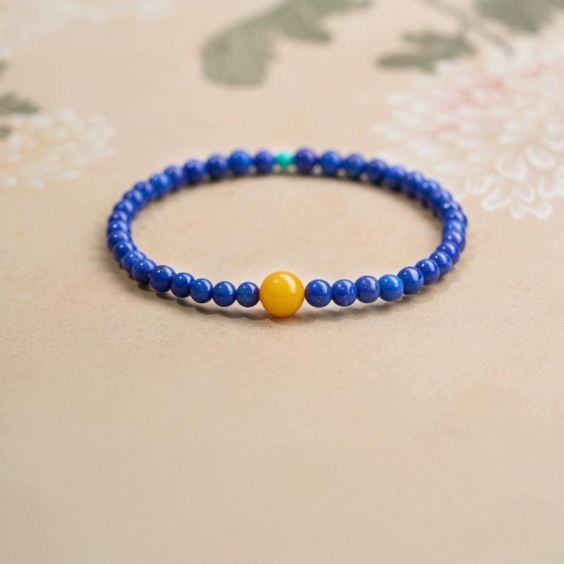 

Natural Lapis Lazuli & Amber Turquoise Bracelet with Small Beads 3.5-4mm Beads