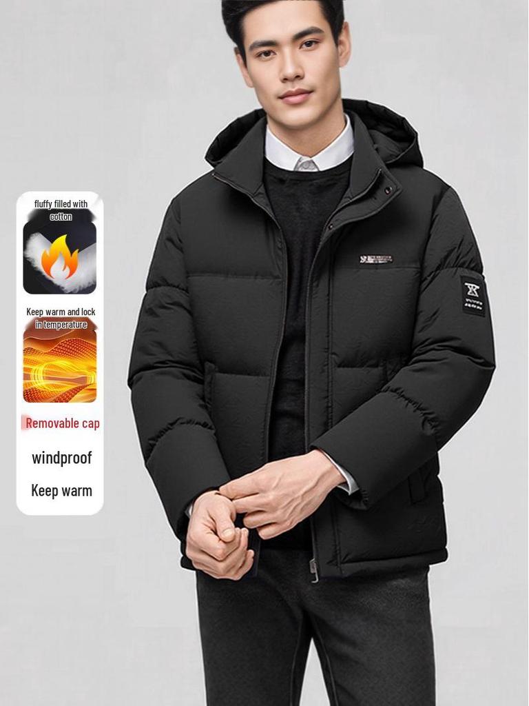 Herren Kapuzenjacke mit Baumwollfüllung: Lässiger, warmer, kurzer Wintermantel für Väter mittleren Alters, Neue Kollektion 2025