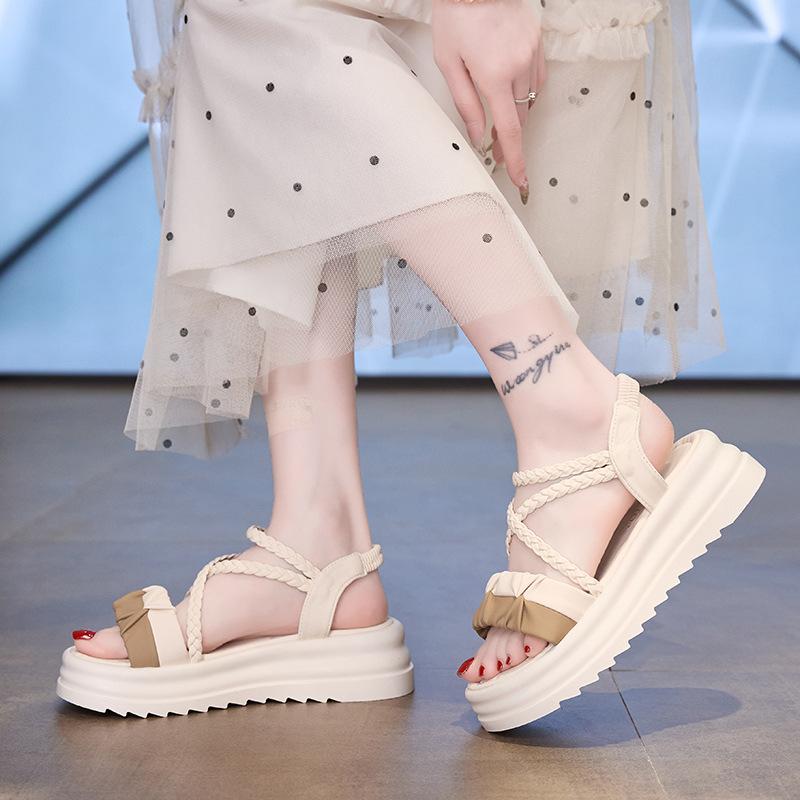 

Fairy wind platform sandals female outer wear summer new 2025 Internet celebrity soft sole word with beach non-slip sandals 41 бежевый