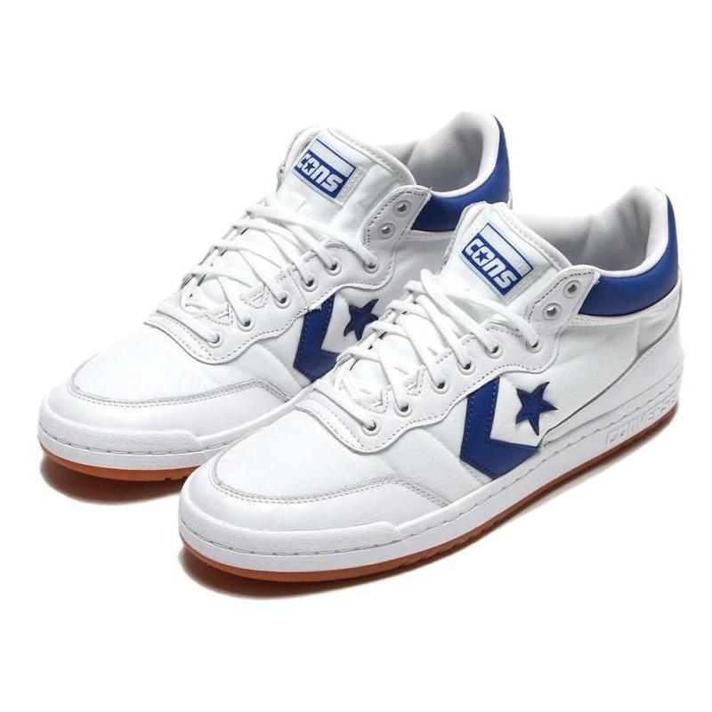 Converse Fastbreak Leather Comfortable Non-Slip Shock Abrasion Resistant Mid-Top Board Shoes Unisex White Blue