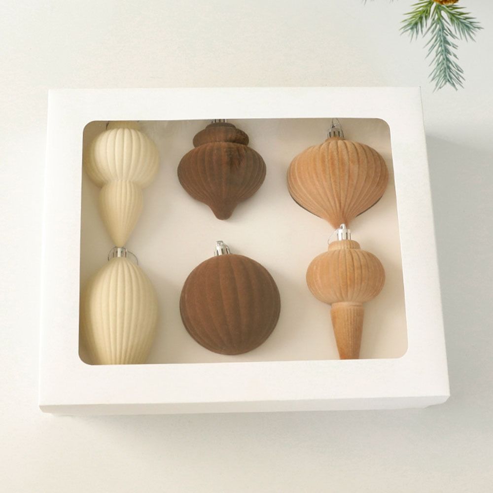 

6pcs Shatterproof Christmas Tree Balls Flocked Christmas Hangings Ornament Home бежевый