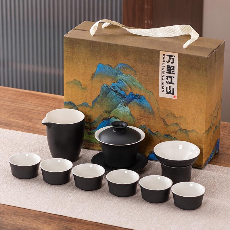 High-end hand-painted Kung Fu tea set, Xi Shi teapot cover bowl to make tea, teacup light luxury business gift box, gift.
