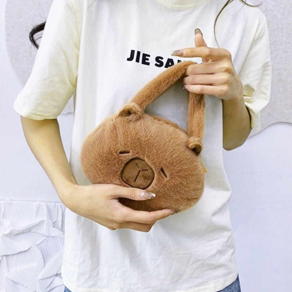 Soft Capybara Plush Handbag Solid Color Cute Makeup Bag Funny Tote Bag