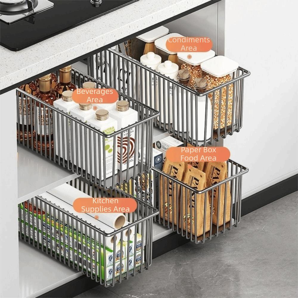 Carbon Steel Sliding Drawer Rack Large Capacity Under Sink Storage Drawer  Under The Sink