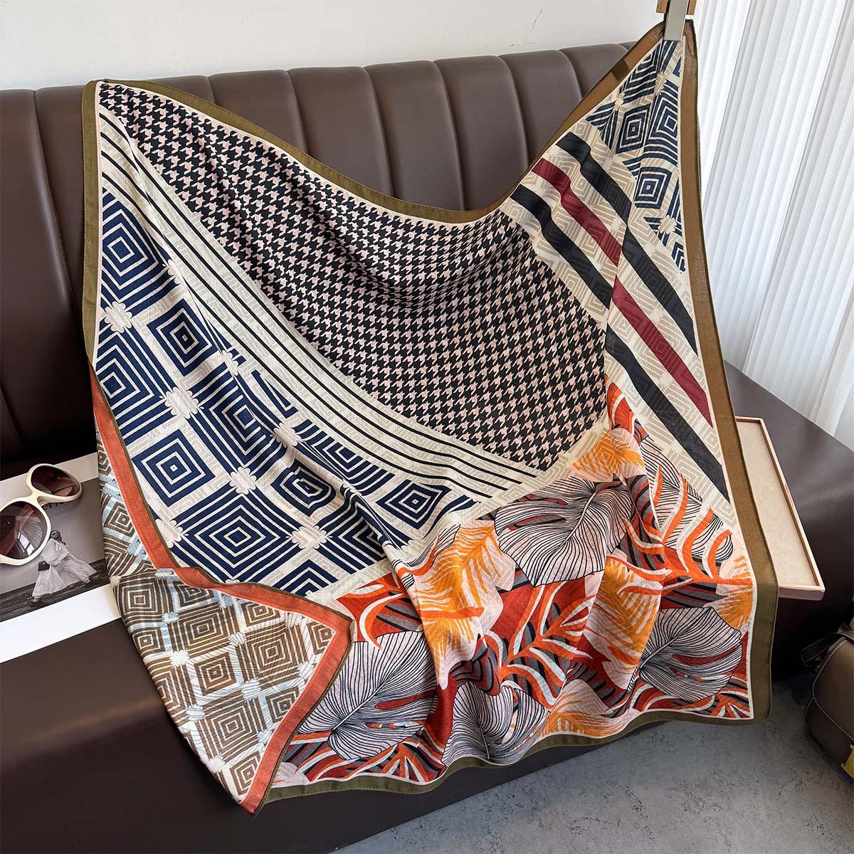 

90*90cm Retro Printed Square Scarf Women Imitation Silk Scarves Bandanas Luxury Travel Shawl Wraps Elegant Hijab Neckerchief